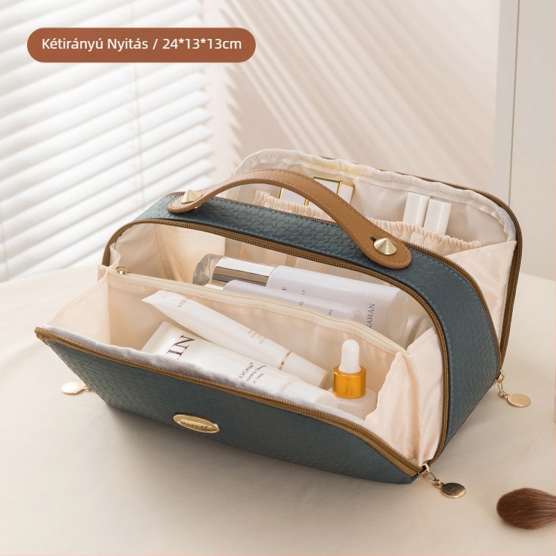 Határokon átnyúló kozmetikai táska, csúcskategóriás utazó mosdótáska, nagy kapacitású női táska, kozmetikai dupla nyílású, nagy nyílású tárolótáska