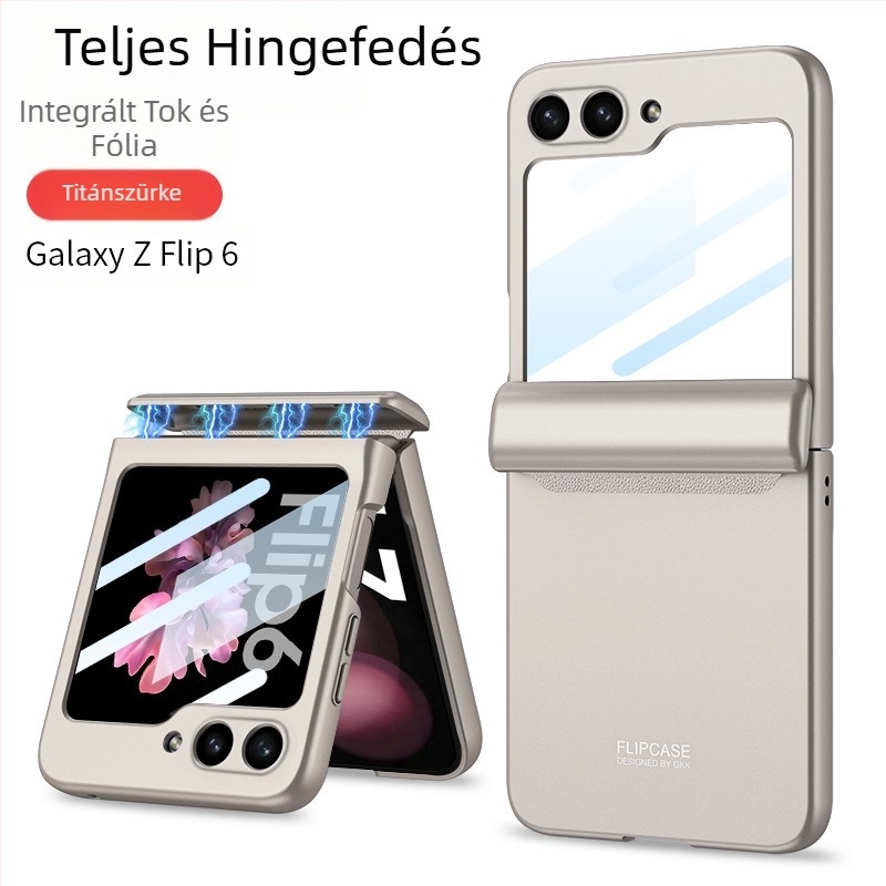 Samsung Z Flip6/5/4 mobiltelefon tokhoz alkalmas, flip, 30% kedvezménnyel, egymásra helyezett képernyő, mágneses zsanéros fólia, all-inclusive védőtok
