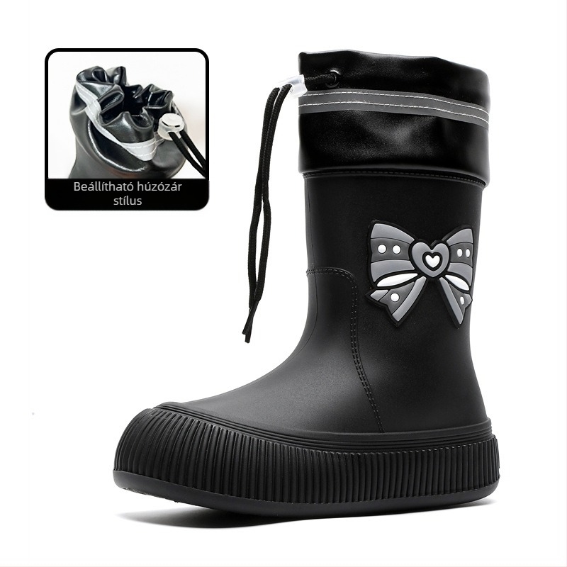 Határokon átnyúló aranyos masnis esőcsizma női divatos külső ruházat középmagas cső vízálló cipő jó megjelenésű esőcsizma csúszásgátló gumicipő