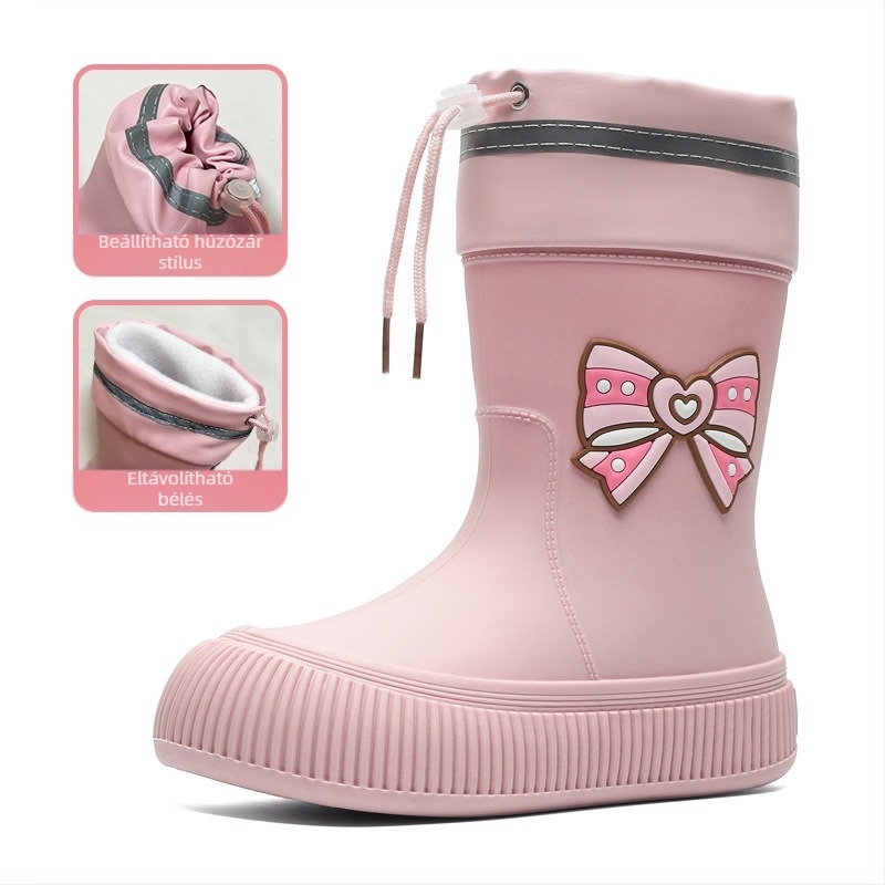 Határokon átnyúló aranyos masnis esőcsizma női divatos külső ruházat középmagas cső vízálló cipő jó megjelenésű esőcsizma csúszásgátló gumicipő