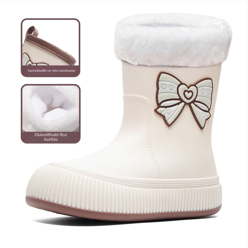 Határokon átnyúló aranyos masnis esőcsizma női divatos külső ruházat középmagas cső vízálló cipő jó megjelenésű esőcsizma csúszásgátló gumicipő