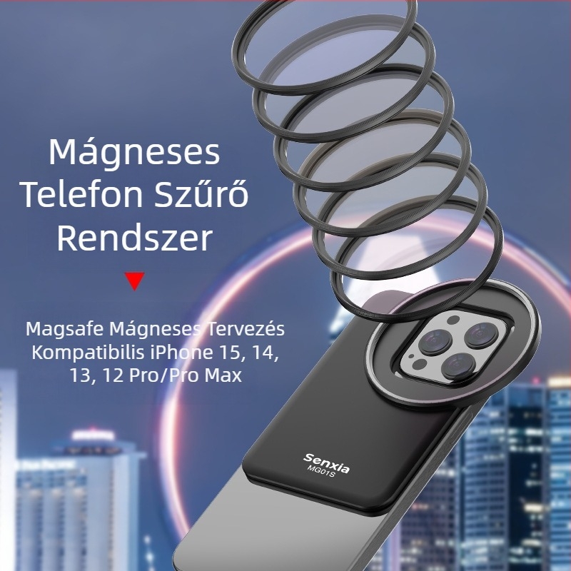 Mobiltelefon-szűrő, Magsafe mágneses talpadapter, Apple iPhone 16 készülékhez, mobiltelefon-lencséhez, Nd fénycsökkentéssel, fekete