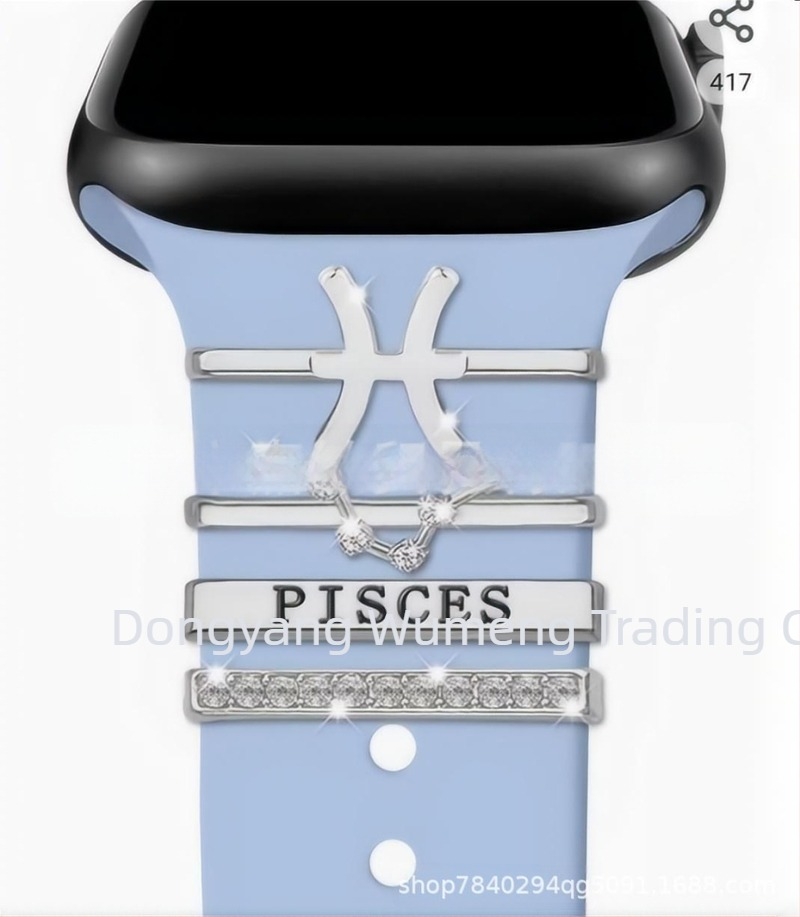 Tizenkét csillagjegyű dekoratív körömkészlet Apple Watch szilikon szíjhoz, strassz kiegészítőkkel, csillagjegy medál