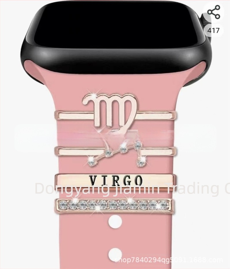 Tizenkét csillagjegyű dekoratív körömkészlet Apple Watch szilikon szíjhoz, strassz kiegészítőkkel, csillagjegy medál