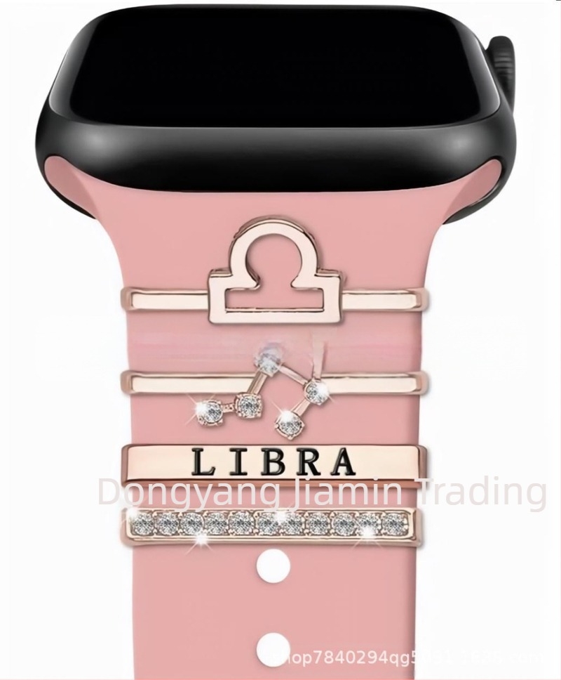 Tizenkét csillagjegyű dekoratív körömkészlet Apple Watch szilikon szíjhoz, strassz kiegészítőkkel, csillagjegy medál