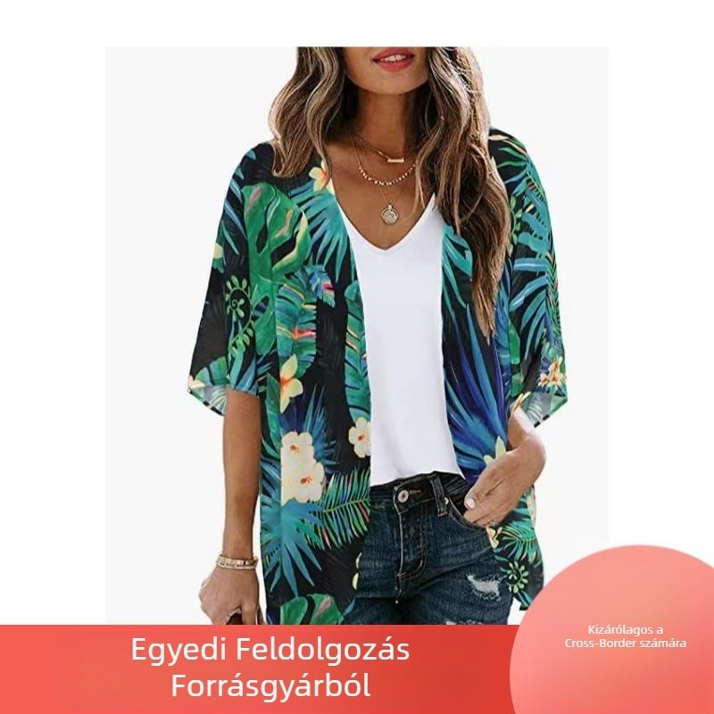 2023 Amazon Európa és Amerika határokon átnyúló külkereskedelem új, forró sifon nyaraló kardigán nyomtatott naptej strandblúz