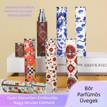 raktáron 10 ml-es báránybőr vintage mintás bőr parfümös palack nyomtatott, csúcskategóriás hordozható utazó spray palack