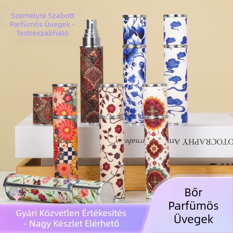 raktáron 10 ml-es báránybőr vintage mintás bőr parfümös palack nyomtatott, csúcskategóriás hordozható utazó spray palack