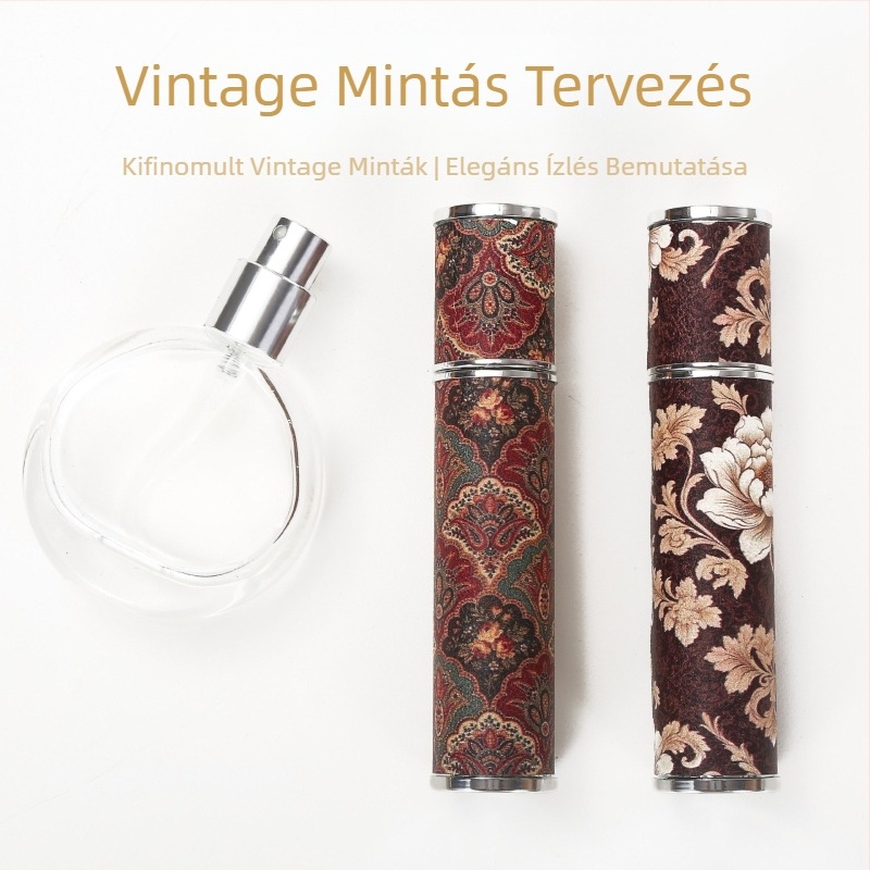 raktáron 10 ml-es báránybőr vintage mintás bőr parfümös palack nyomtatott, csúcskategóriás hordozható utazó spray palack