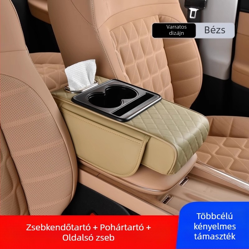 Autó középső kartámasz dobozának védőpárna multifunkcionális papírzsebkendőtartó pohártartó autós tárolódoboz táska
