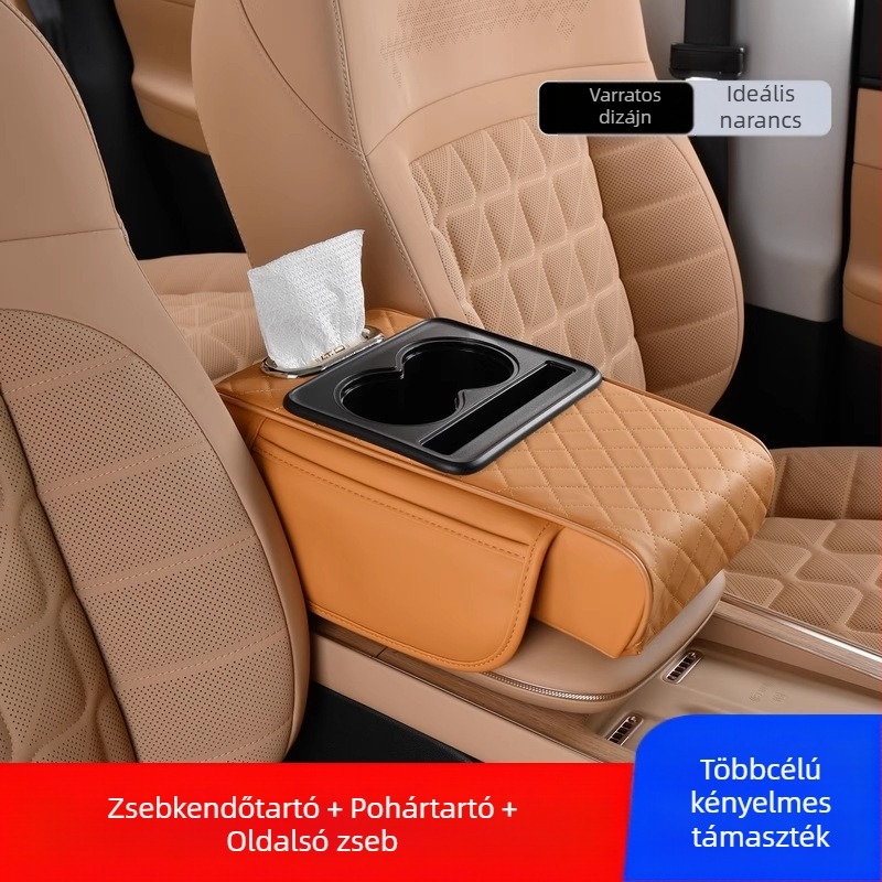 Autó középső kartámasz dobozának védőpárna multifunkcionális papírzsebkendőtartó pohártartó autós tárolódoboz táska