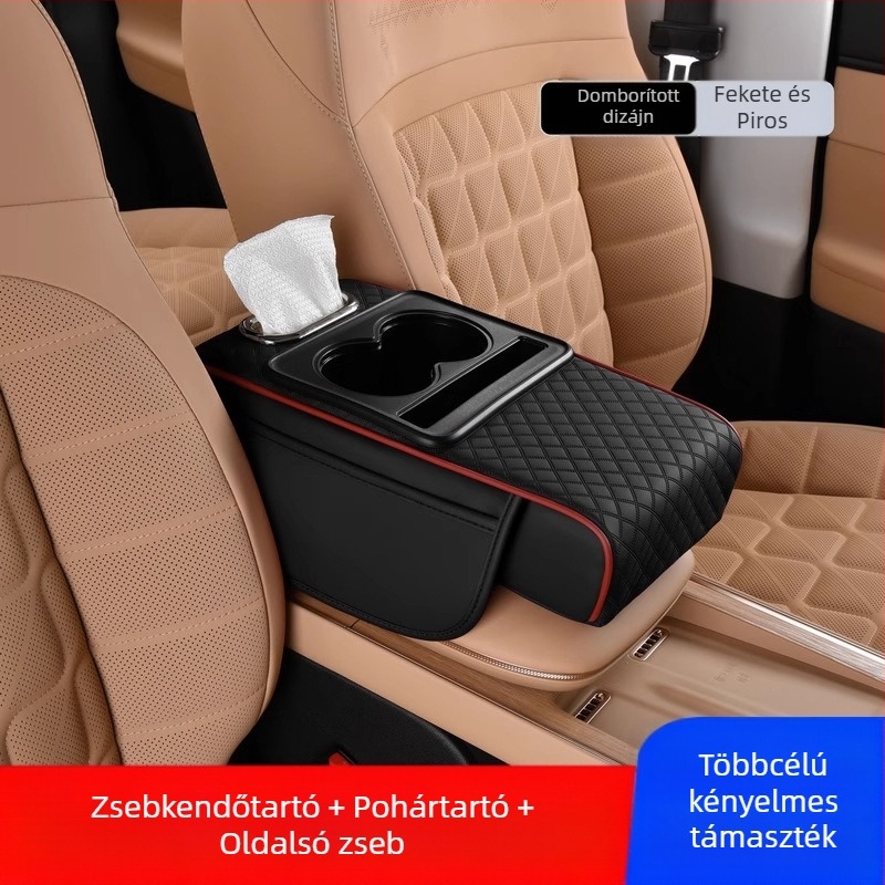 Autó középső kartámasz dobozának védőpárna multifunkcionális papírzsebkendőtartó pohártartó autós tárolódoboz táska