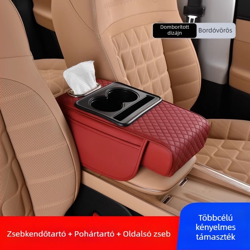 Autó középső kartámasz dobozának védőpárna multifunkcionális papírzsebkendőtartó pohártartó autós tárolódoboz táska