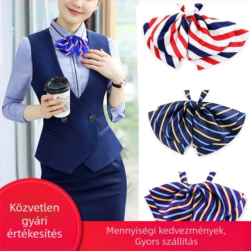 Professzionális galléros virágbank stewardess üzleti diák munkaruha egyenruhás ing női fűzős csokornyakkendő