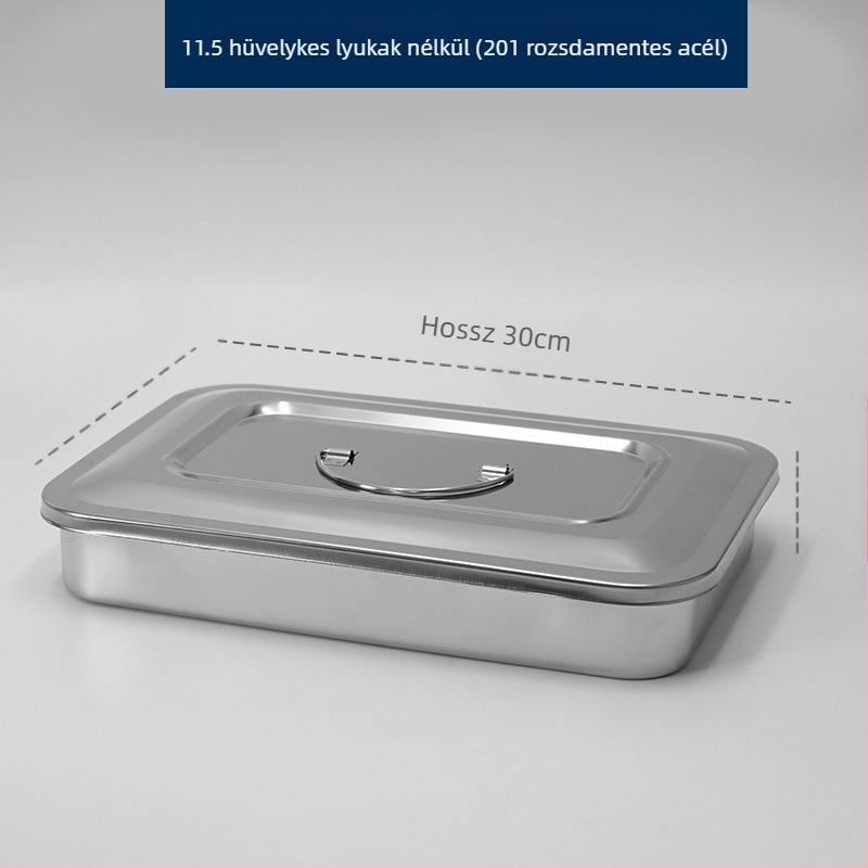 304 vastagított rozsdamentes acél fertőtlenítő doboz fedéllel és lyukakkal, vattapamacs kötszerrel, sebészeti fertőtlenítő négyzet alakú lemez, sebészeti műszerlemez