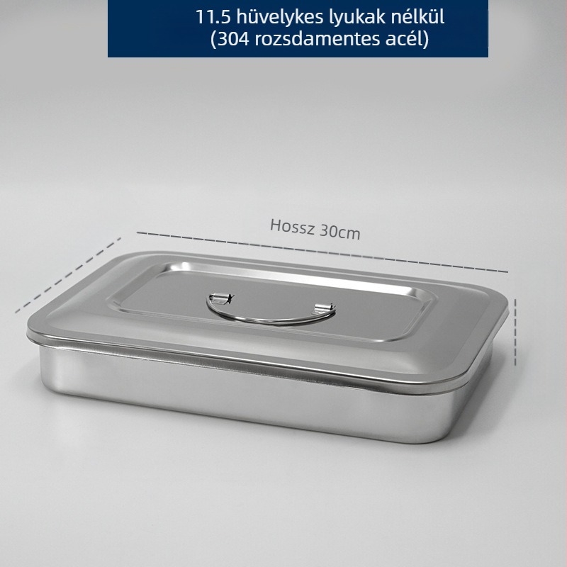 304 vastagított rozsdamentes acél fertőtlenítő doboz fedéllel és lyukakkal, vattapamacs kötszerrel, sebészeti fertőtlenítő négyzet alakú lemez, sebészeti műszerlemez