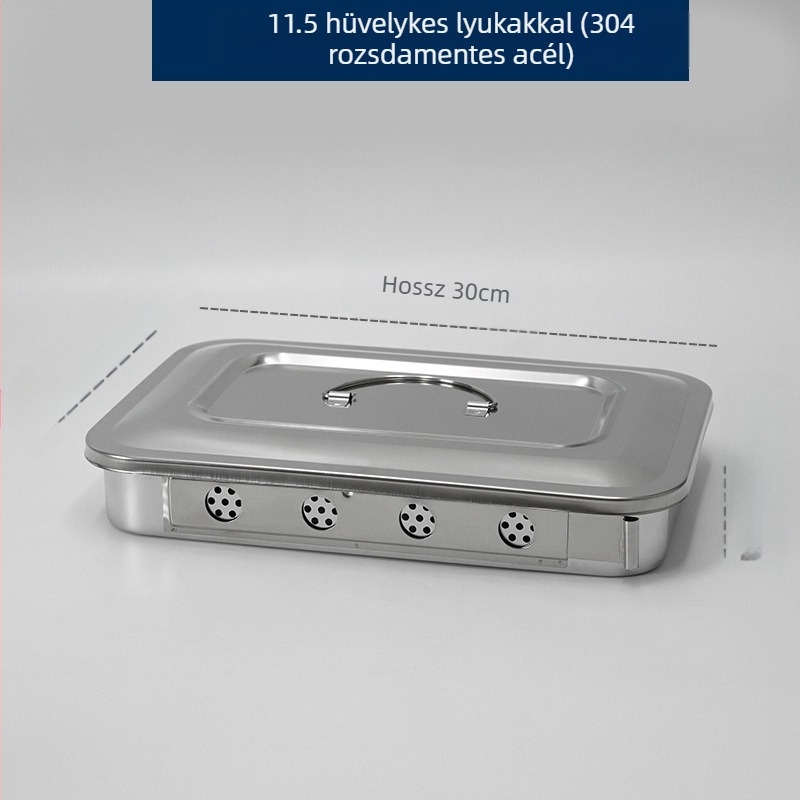 304 vastagított rozsdamentes acél fertőtlenítő doboz fedéllel és lyukakkal, vattapamacs kötszerrel, sebészeti fertőtlenítő négyzet alakú lemez, sebészeti műszerlemez