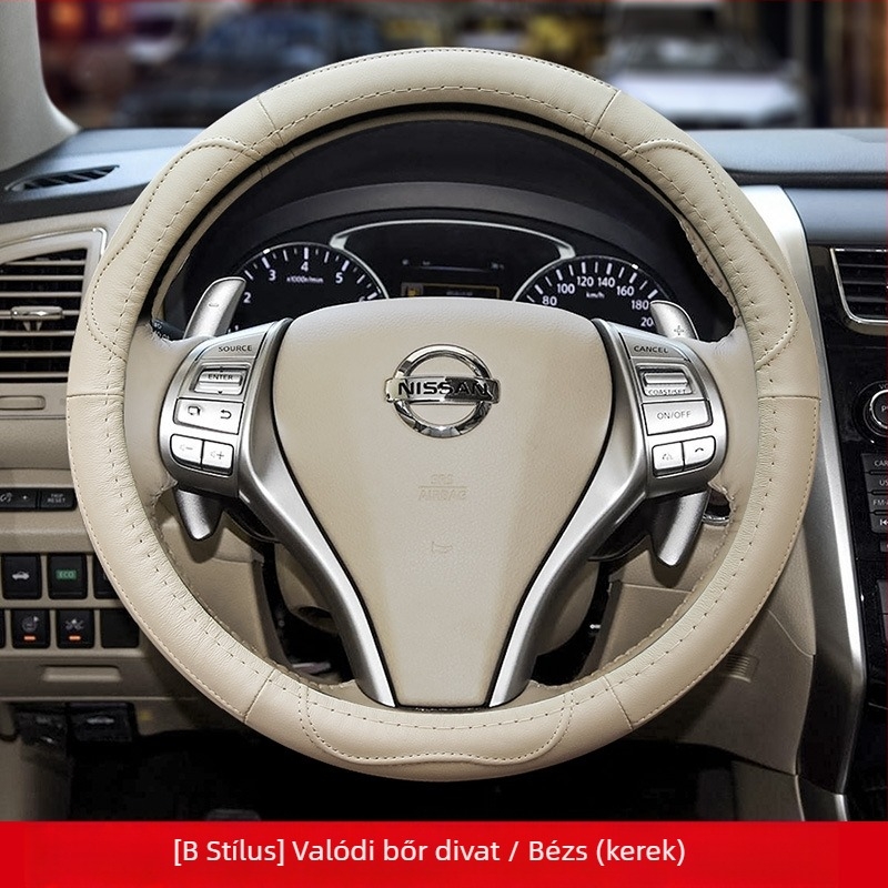 Bőr kormánykerék borítás alkalmas Nissan Nissan Xuanyi Qijun mennyei napsütéses Tiida Bluebird kormányborításhoz minden évszakban.