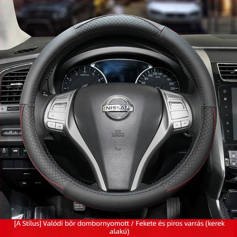 Bőr kormánykerék borítás alkalmas Nissan Nissan Xuanyi Qijun mennyei napsütéses Tiida Bluebird kormányborításhoz minden évszakban.