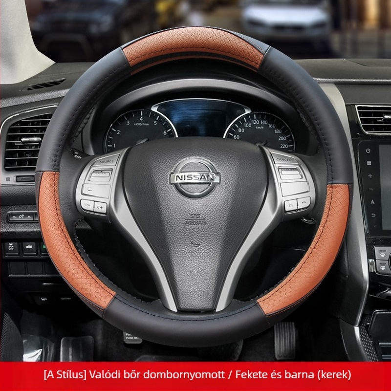 Bőr kormánykerék borítás alkalmas Nissan Nissan Xuanyi Qijun mennyei napsütéses Tiida Bluebird kormányborításhoz minden évszakban.