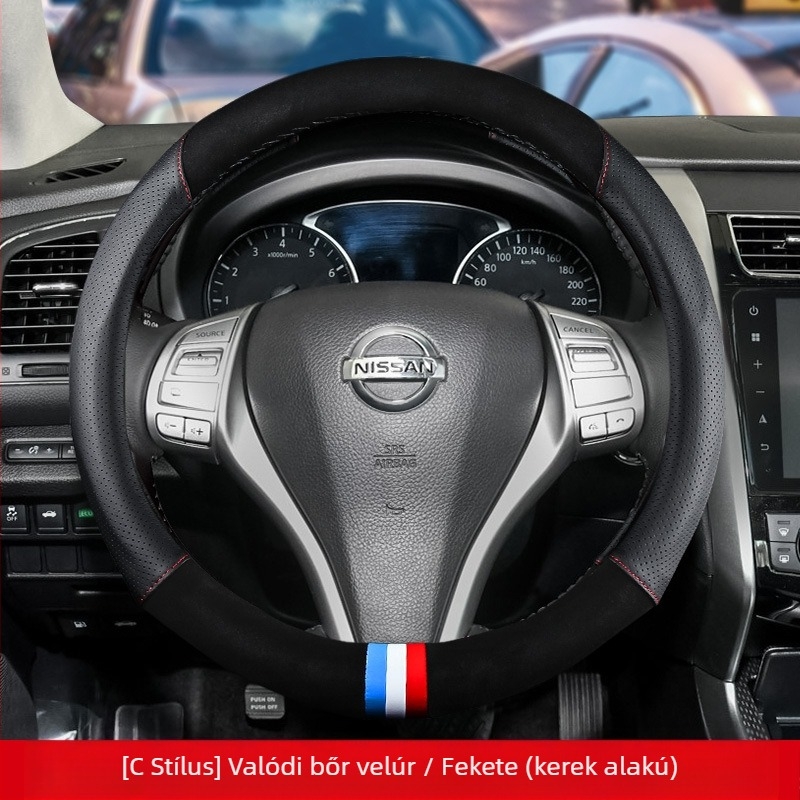 Bőr kormánykerék borítás alkalmas Nissan Nissan Xuanyi Qijun mennyei napsütéses Tiida Bluebird kormányborításhoz minden évszakban.