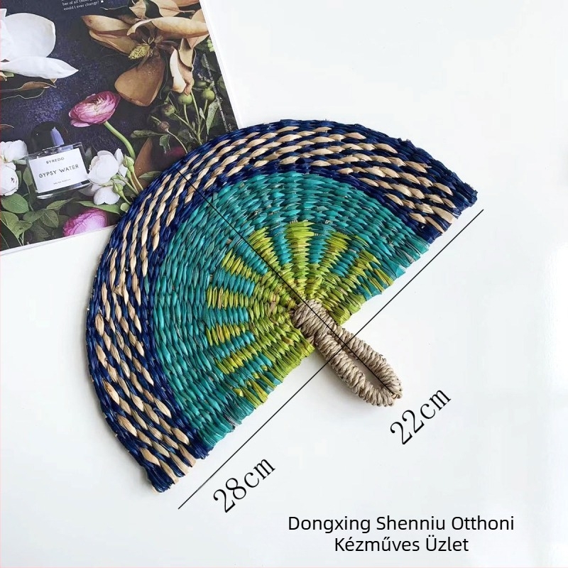 Vietnamból importált, kézzel szőtt, hínárból szőtt legyező, napi stílusú afrikai elemekből készült fali dekoráció, nyár