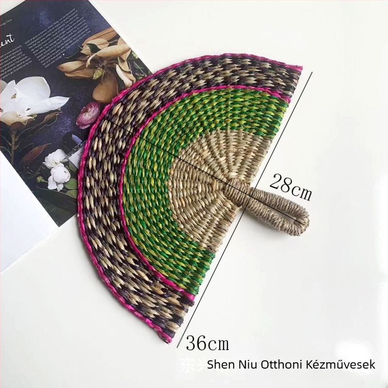 Vietnamból importált, kézzel szőtt, hínárból szőtt legyező, napi stílusú afrikai elemekből készült fali dekoráció, nyár