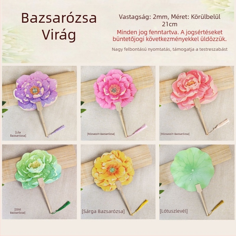 Luoyang bazsarózsa viráglegyező, kulturális és kreatív ősi stílusú virág alakú legyező, nemzeti trendi festői helyszíni bejelentkezés, táncos kézműves legyező testreszabása