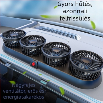 Új autóventilátor négyfejű autó elektromos ventilátor 360 fokban forgó, összecsukható, erős hűtős mini teherautó kis ventilátor