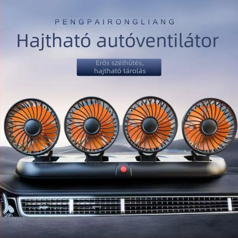 Új autóventilátor négyfejű autó elektromos ventilátor 360 fokban forgó, összecsukható, erős hűtős mini teherautó kis ventilátor