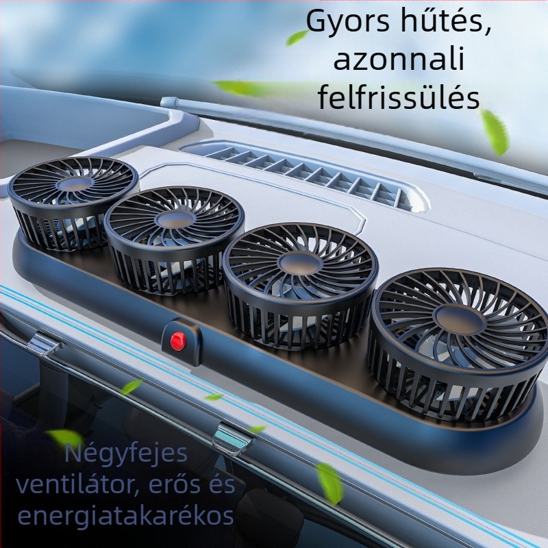 Új autóventilátor négyfejű autó elektromos ventilátor 360 fokban forgó, összecsukható, erős hűtős mini teherautó kis ventilátor