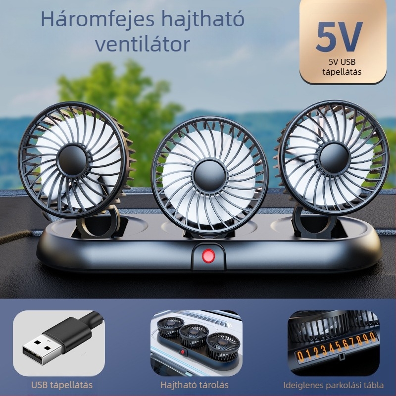 Új autóventilátor négyfejű autó elektromos ventilátor 360 fokban forgó, összecsukható, erős hűtős mini teherautó kis ventilátor