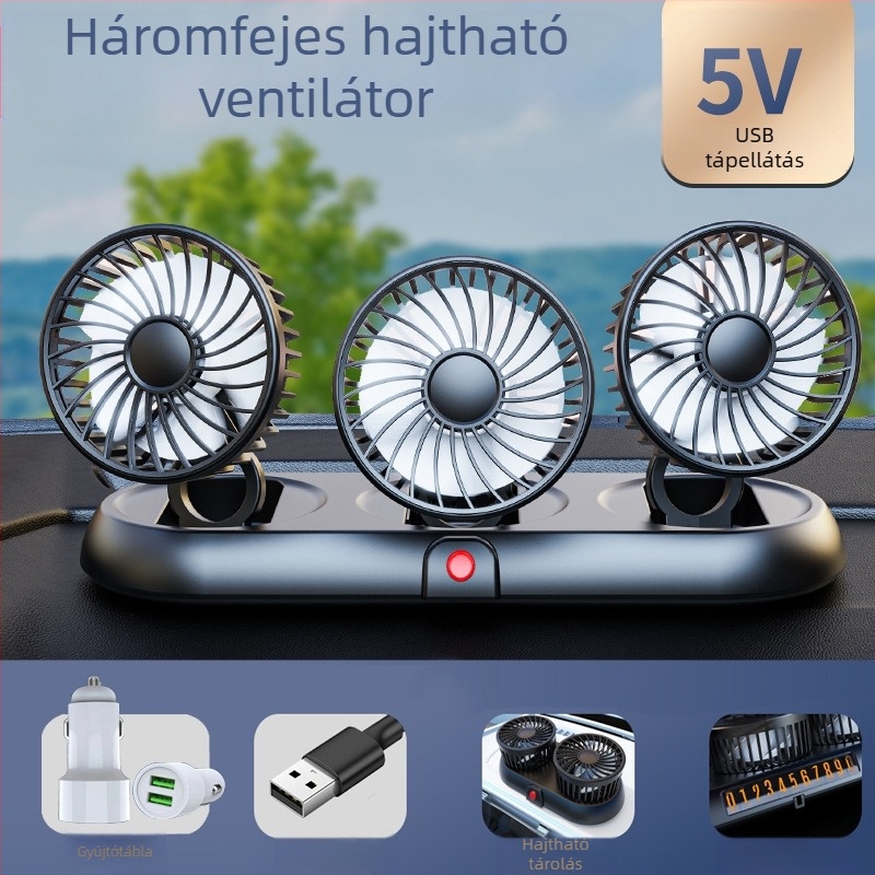 Új autóventilátor négyfejű autó elektromos ventilátor 360 fokban forgó, összecsukható, erős hűtős mini teherautó kis ventilátor
