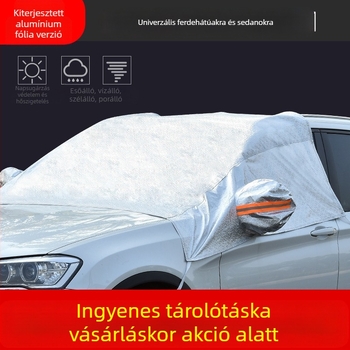 Autó első szélvédője, autótakaró, napálló, esőálló, fagyálló, hőszigetelő, félig takaró, félig karosszériás autótakaró, külső burkolat, hóvédő