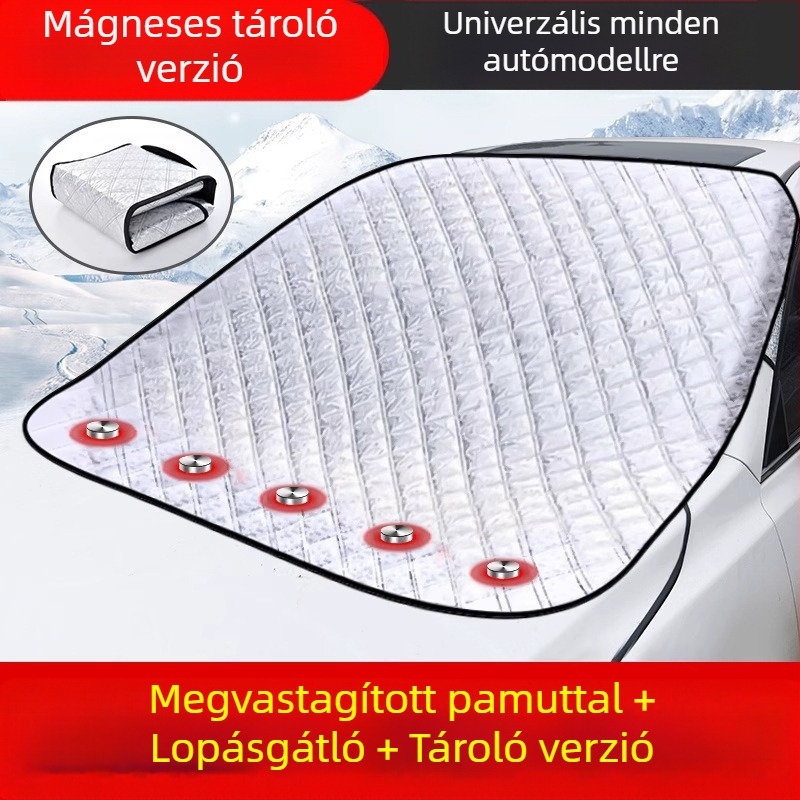 Autó első szélvédője, autótakaró, napálló, esőálló, fagyálló, hőszigetelő, félig takaró, félig karosszériás autótakaró, külső burkolat, hóvédő