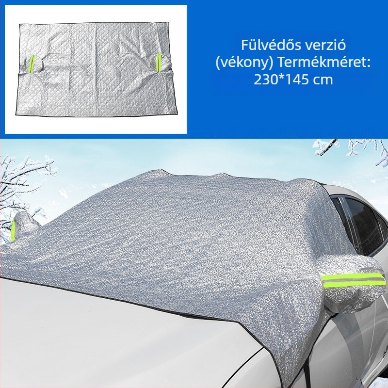 Autó első szélvédője, autótakaró, napálló, esőálló, fagyálló, hőszigetelő, félig takaró, félig karosszériás autótakaró, külső burkolat, hóvédő