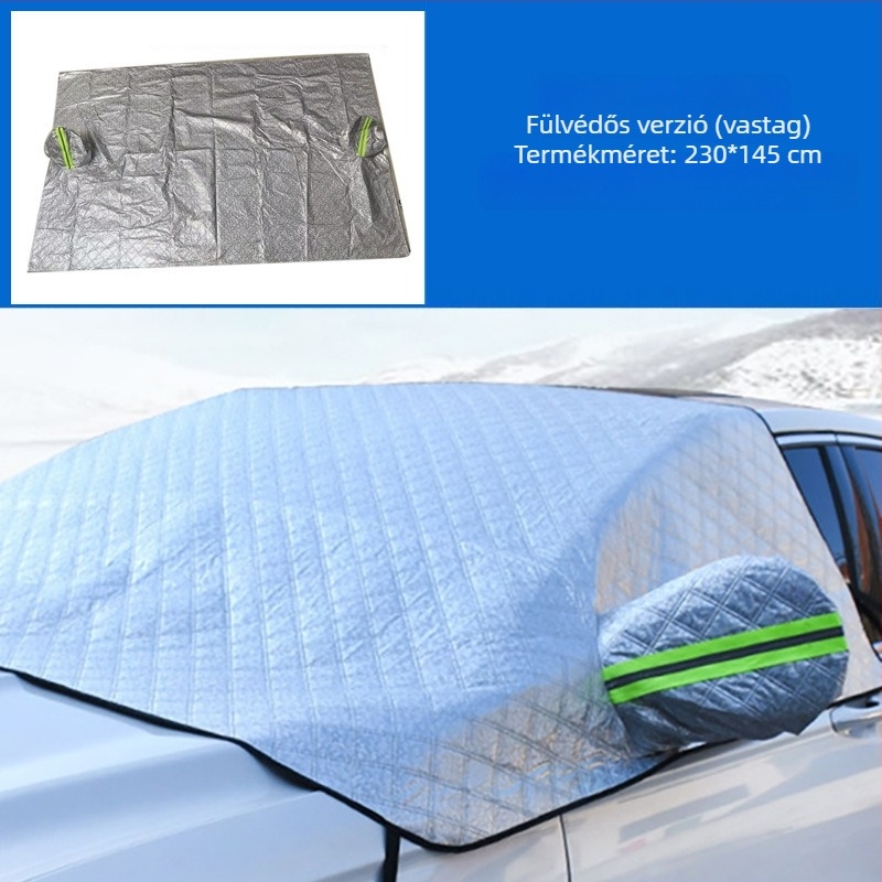 Autó első szélvédője, autótakaró, napálló, esőálló, fagyálló, hőszigetelő, félig takaró, félig karosszériás autótakaró, külső burkolat, hóvédő