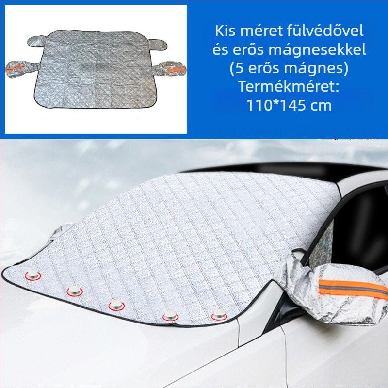 Autó első szélvédője, autótakaró, napálló, esőálló, fagyálló, hőszigetelő, félig takaró, félig karosszériás autótakaró, külső burkolat, hóvédő