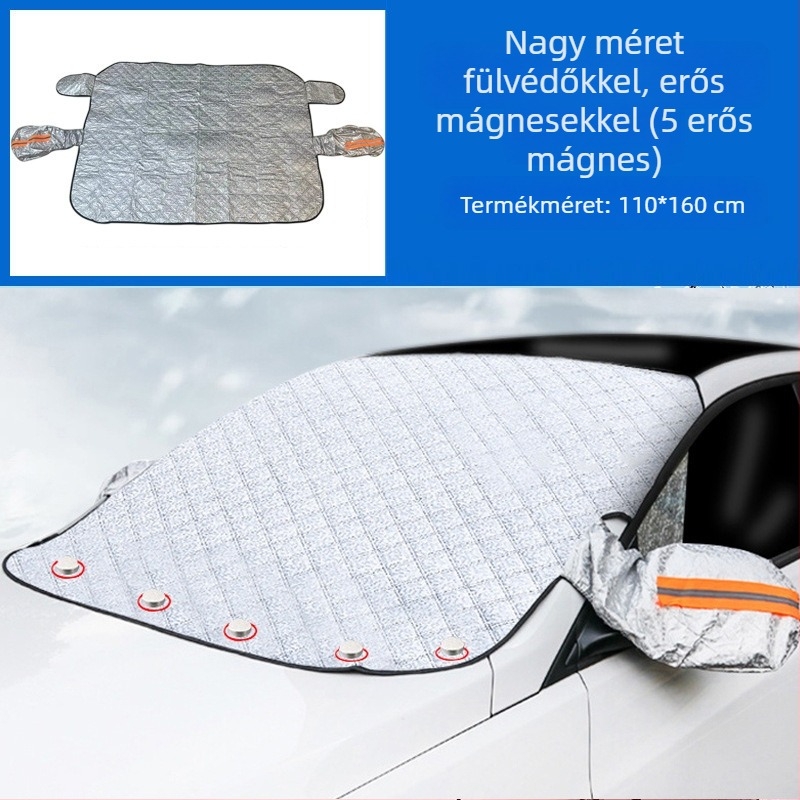 Autó első szélvédője, autótakaró, napálló, esőálló, fagyálló, hőszigetelő, félig takaró, félig karosszériás autótakaró, külső burkolat, hóvédő