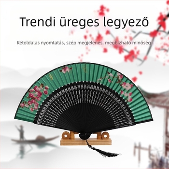 Festői legyező, hálós piros üreges soros legyező, antik legyező, kínai tánclegyező, összecsukható legyező, női textil legyező, Kínai Köztársaság legyező