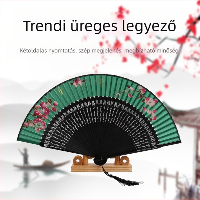 Festői legyező, hálós piros üreges soros legyező, antik legyező, kínai tánclegyező, összecsukható legyező, női textil legyező, Kínai Köztársaság legyező