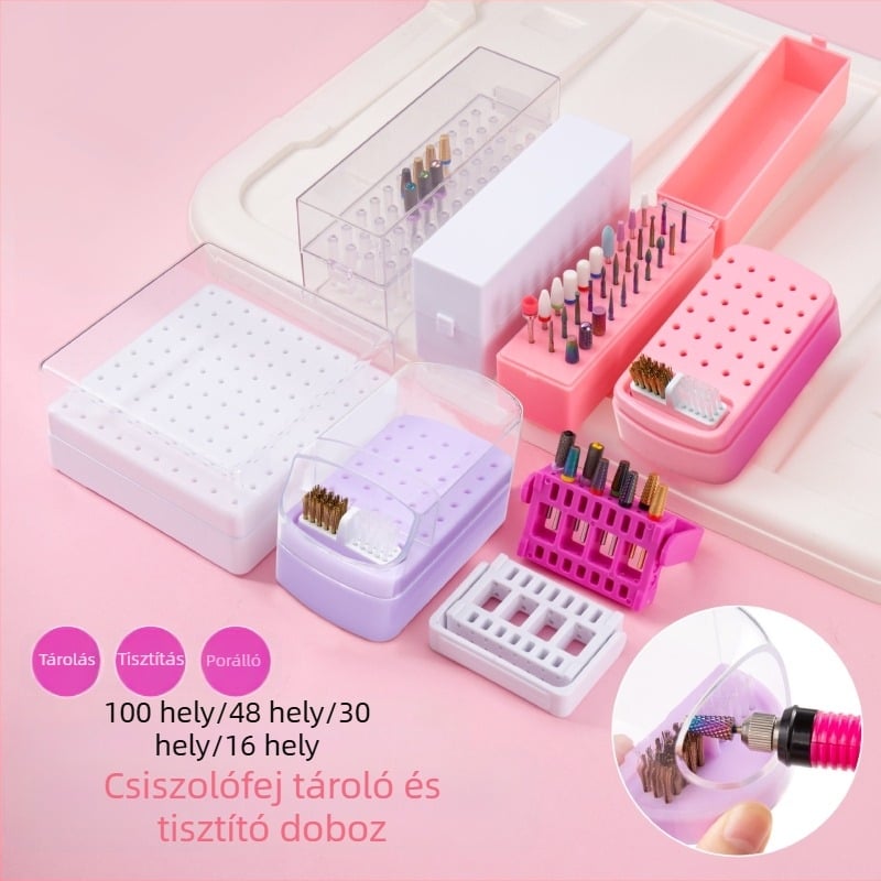 Határokon átnyúló polírozófej-tisztító 30 lyukú tárolódoboz 100 lyukú négyzet alakú körömcsiszolófej porálló átlátszó állvány raktáron