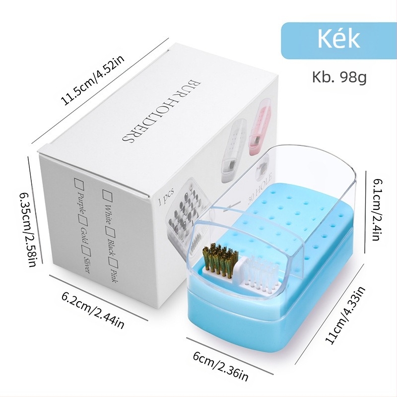 Határokon átnyúló polírozófej-tisztító 30 lyukú tárolódoboz 100 lyukú négyzet alakú körömcsiszolófej porálló átlátszó állvány raktáron