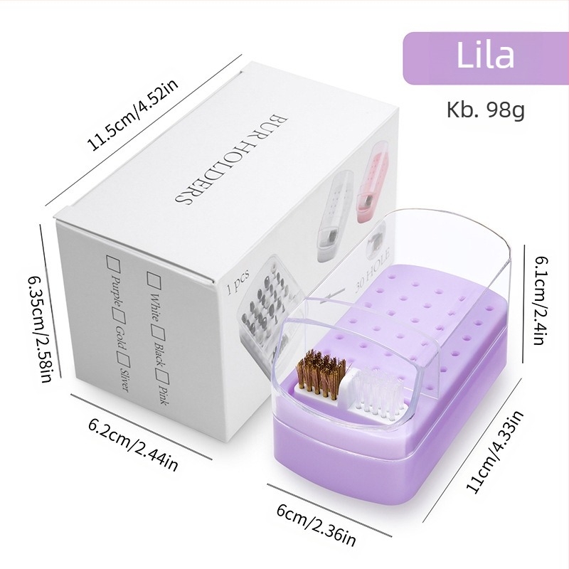 Határokon átnyúló polírozófej-tisztító 30 lyukú tárolódoboz 100 lyukú négyzet alakú körömcsiszolófej porálló átlátszó állvány raktáron