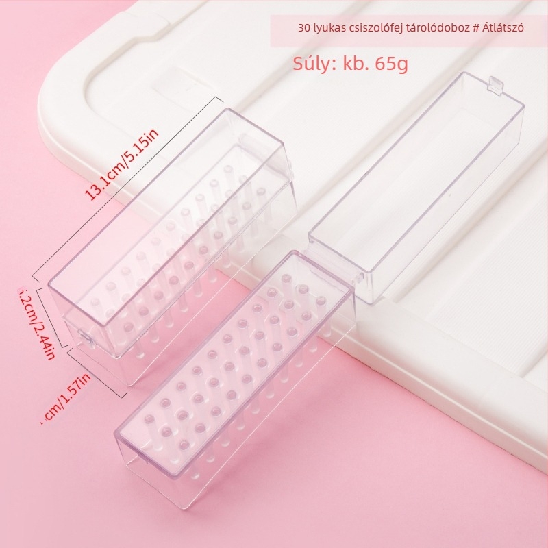 Határokon átnyúló polírozófej-tisztító 30 lyukú tárolódoboz 100 lyukú négyzet alakú körömcsiszolófej porálló átlátszó állvány raktáron