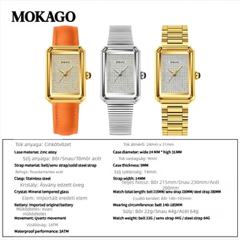 Moxi csúcskategóriás retró kvarcóra kifinomultsággal, teljes gyémánttal kirakott téglalap alakú női karóra ingázáshoz, üzleti és hétköznapi viseletre