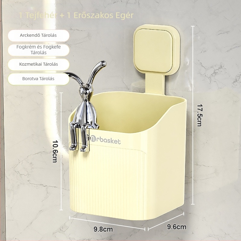 WC-fogkefe, fogkrém, fésűtartó, fürdőszobai lyukmentes, falra szerelhető WC-mosdóállvány, borotva, tárolva