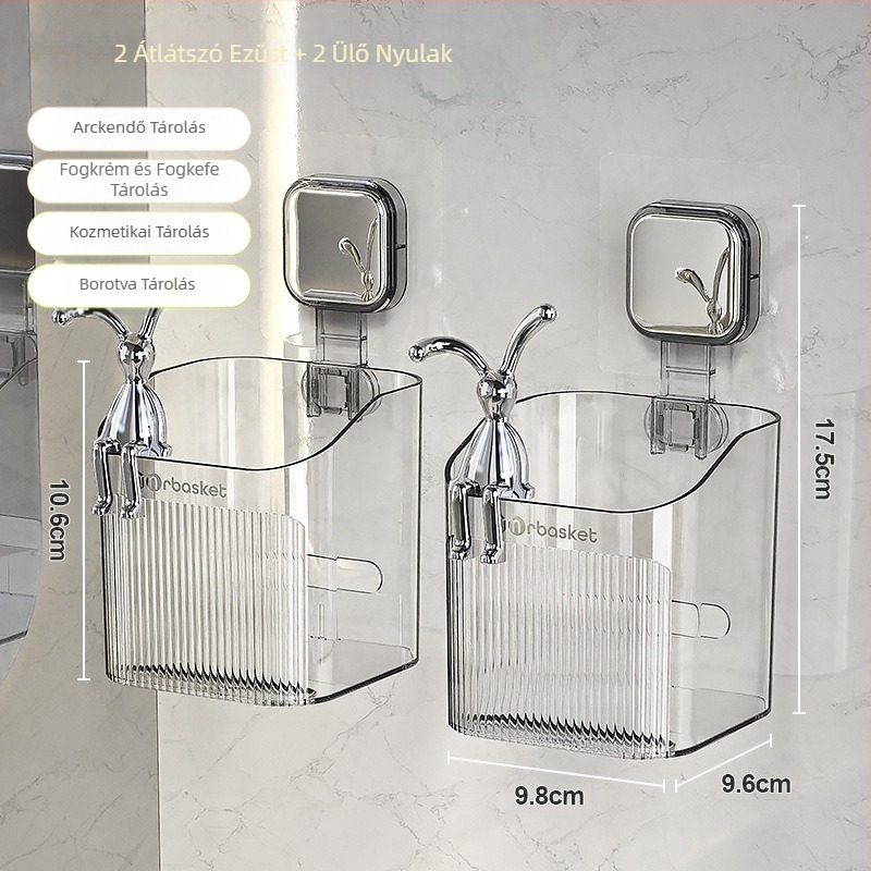 WC-fogkefe, fogkrém, fésűtartó, fürdőszobai lyukmentes, falra szerelhető WC-mosdóállvány, borotva, tárolva