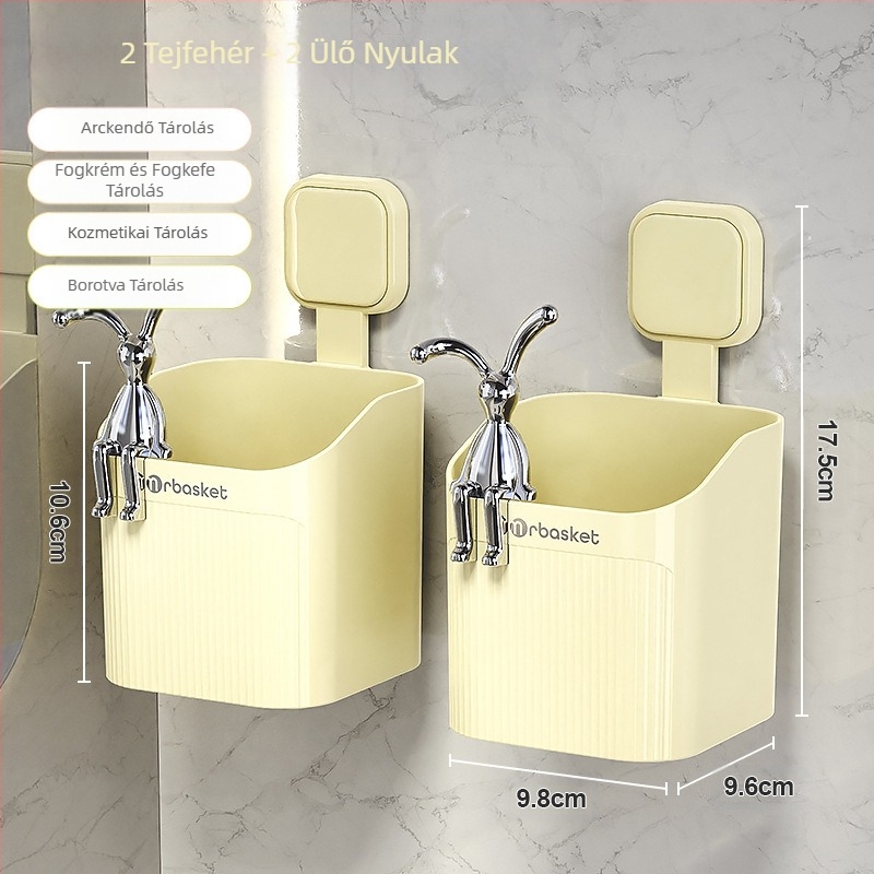 WC-fogkefe, fogkrém, fésűtartó, fürdőszobai lyukmentes, falra szerelhető WC-mosdóállvány, borotva, tárolva