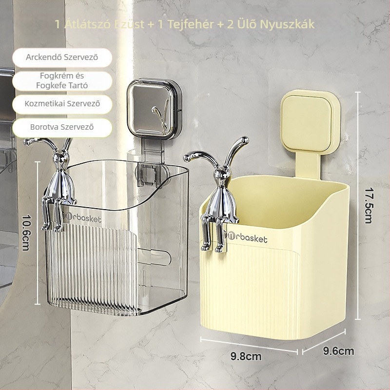 WC-fogkefe, fogkrém, fésűtartó, fürdőszobai lyukmentes, falra szerelhető WC-mosdóállvány, borotva, tárolva